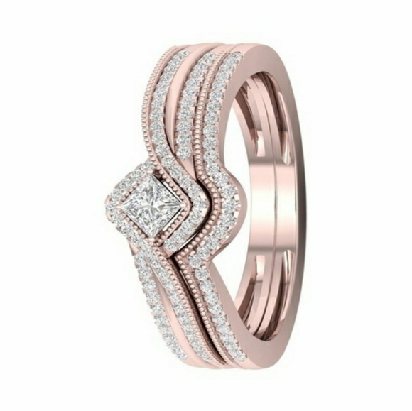 BRAND NEW STERLING ROSE GOLD WEDDING RINGS SET - Picture 2 of 4